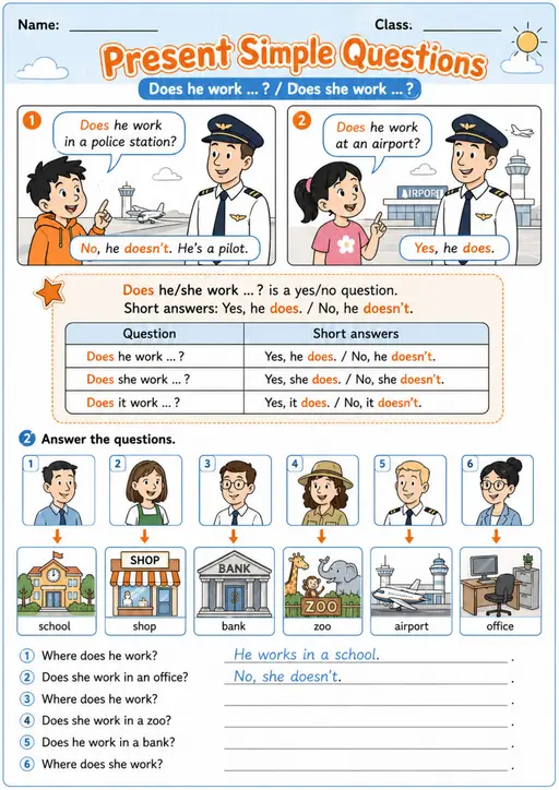 Present Simple Questions | Grades 2-3 Grammar Worksheet