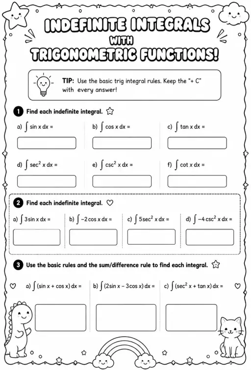 Find indefinite integrals involving trigonometric functions