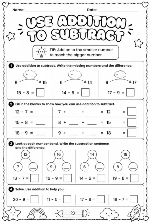 Use addition to subtract - up to 20