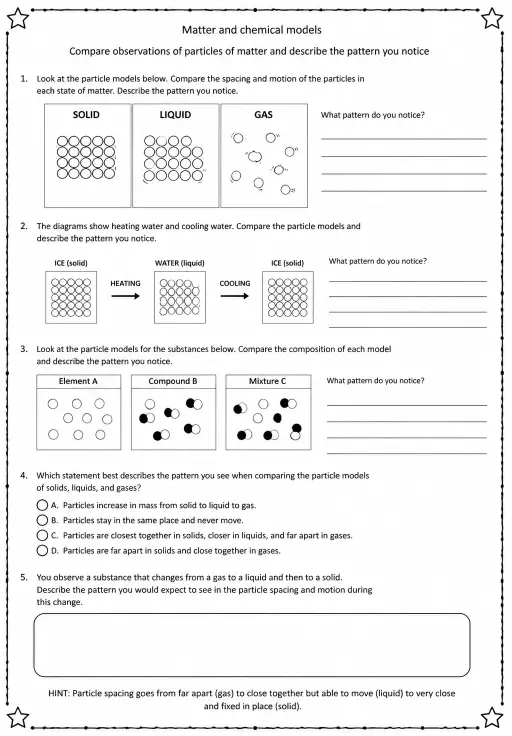 Compare observations of particles of matter and describe the pattern you notice