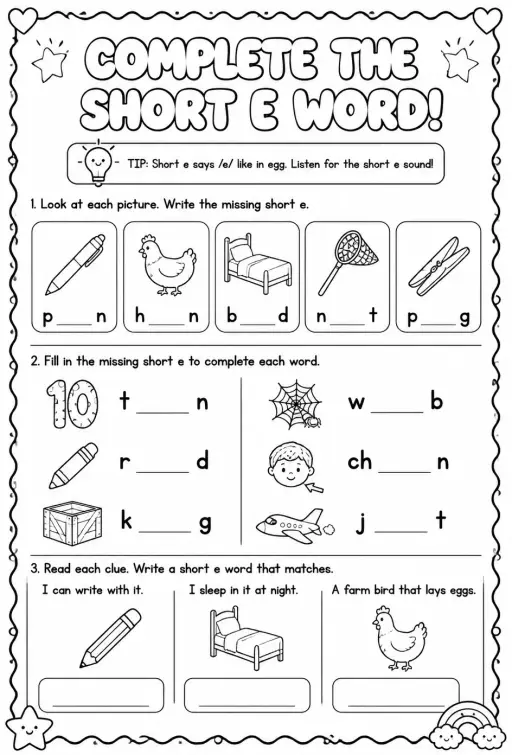 Complete the short e word