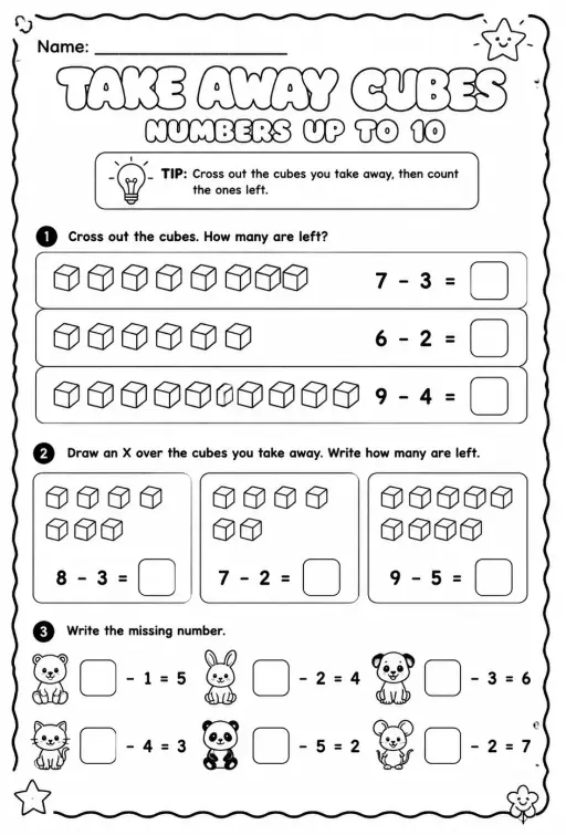 Take away cubes - numbers up to 10