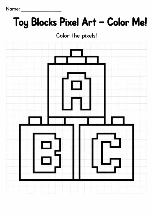 Toy Blocks Pixel Art Coloring Page