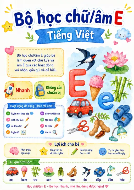 Vietnamese Letter E Phonics Worksheets Pack