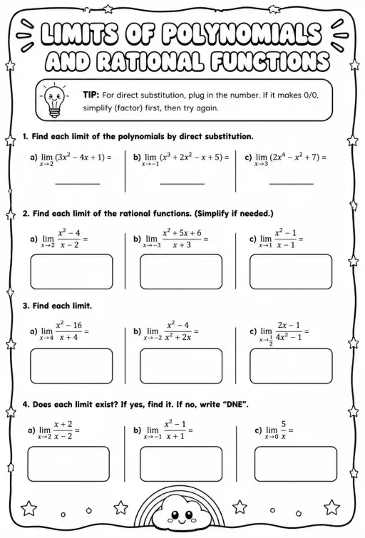 Find limits of polynomials and rational functions