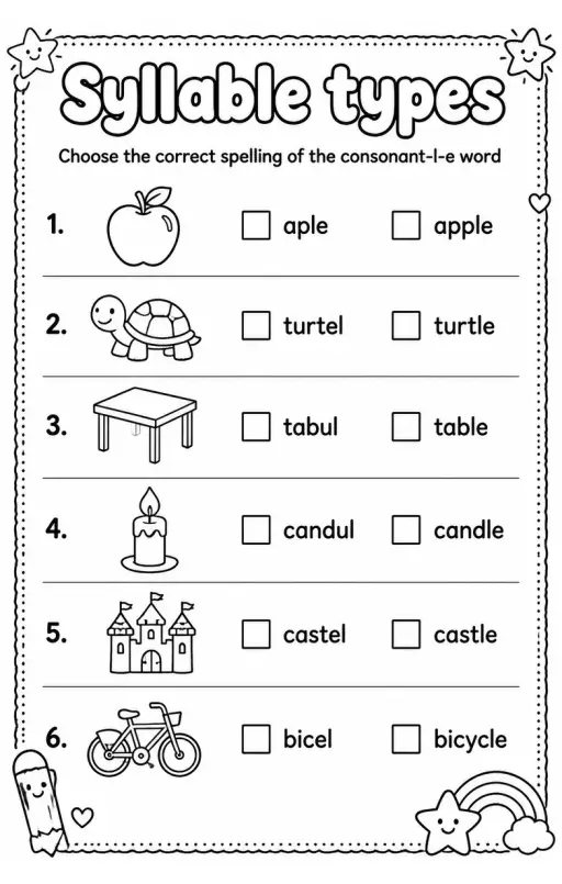 Choose the correct spelling of the consonant-l-e word