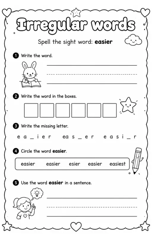 Spell the sight word: easier