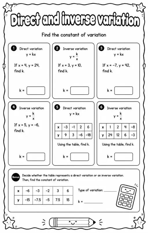Find the constant of variation
