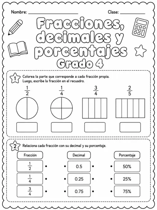 4.º grado - porcentajes - Paquete de fichas