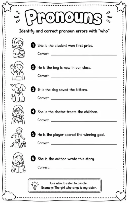 Identify and correct pronoun errors with "who"
