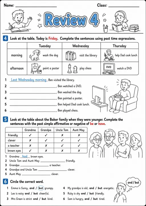 Past Time Expressions: Review 4 | Grades 3-4 Grammar Worksheet