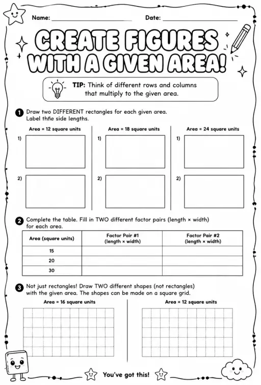 Create figures with a given area