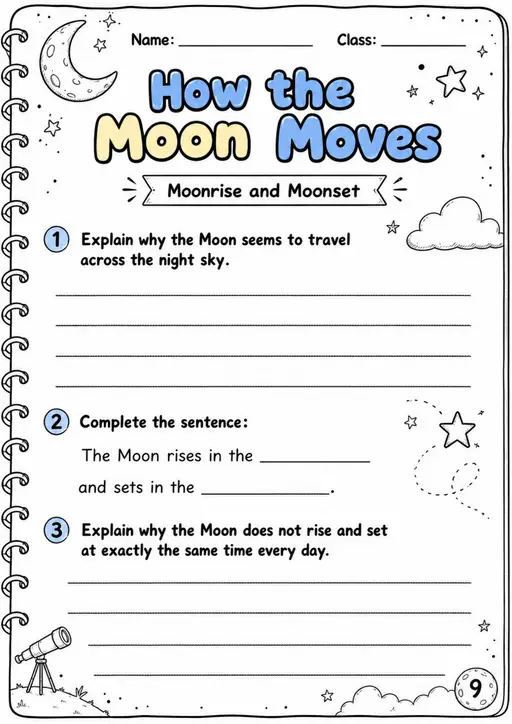 How the Moon Moves - Grade 3 Science Worksheet