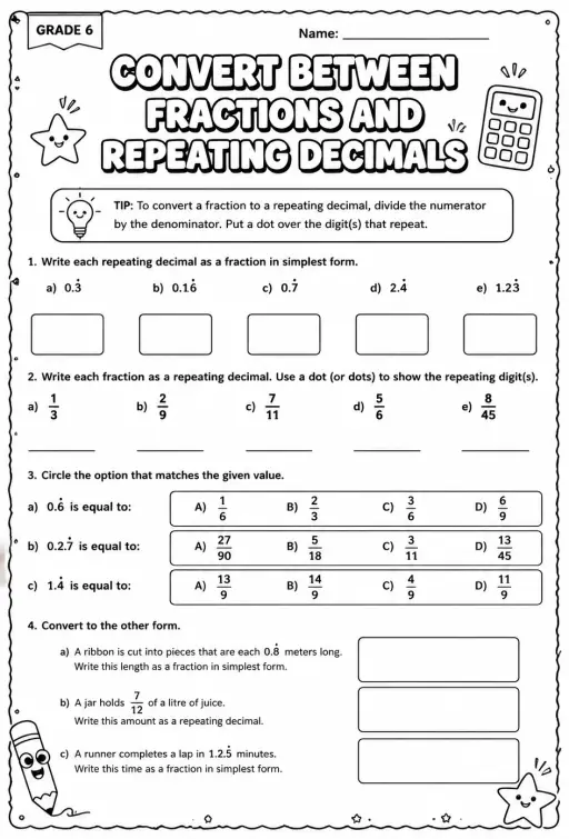 Convert between fractions and repeating decimals