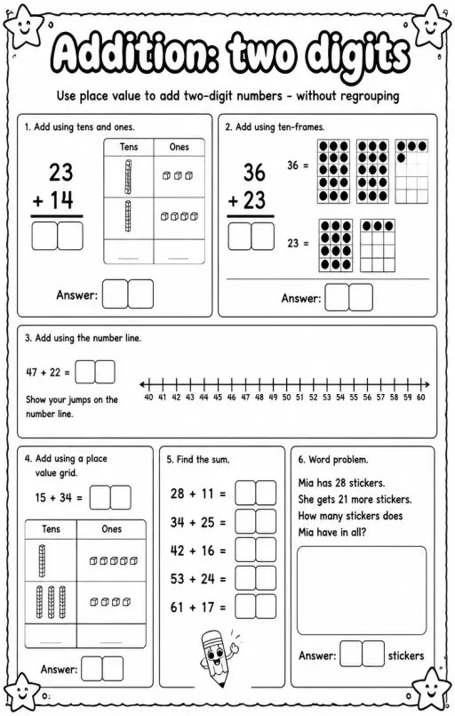 Use place value to add two-digit numbers - without regrouping