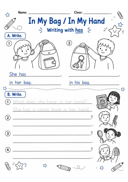 In My Bag / In My Hand | Grades 2-3 English Language Arts Worksheet