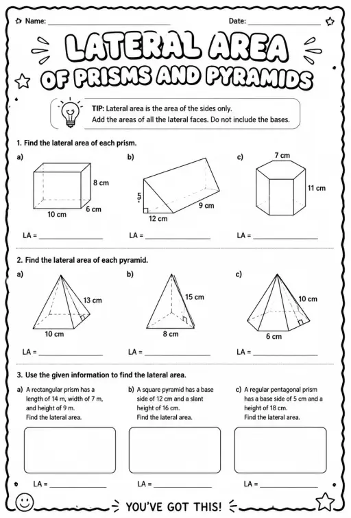 Lateral area of prisms and pyramids