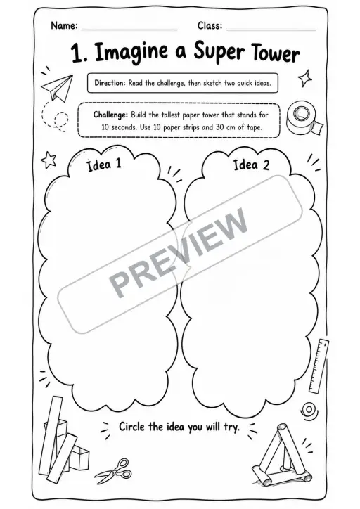 Paper Tower STEM Challenge Practice Pack | 5 Worksheets | Grades 2-5