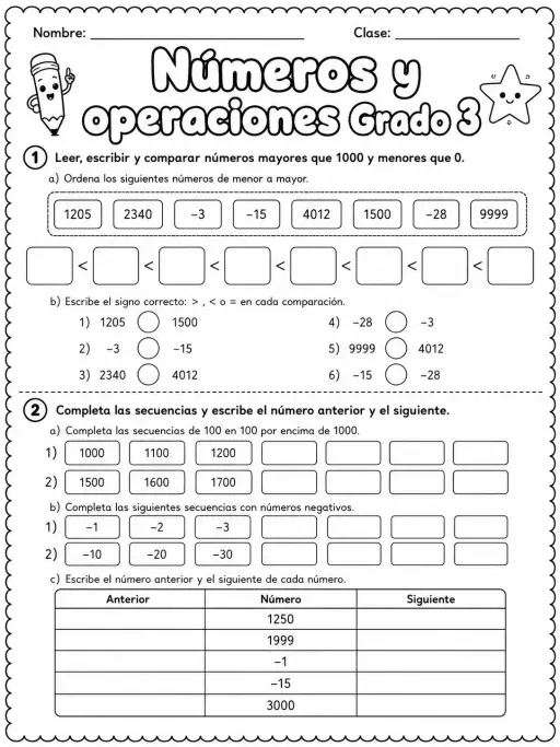 3.º grado - números y conteo - Paquete de fichas