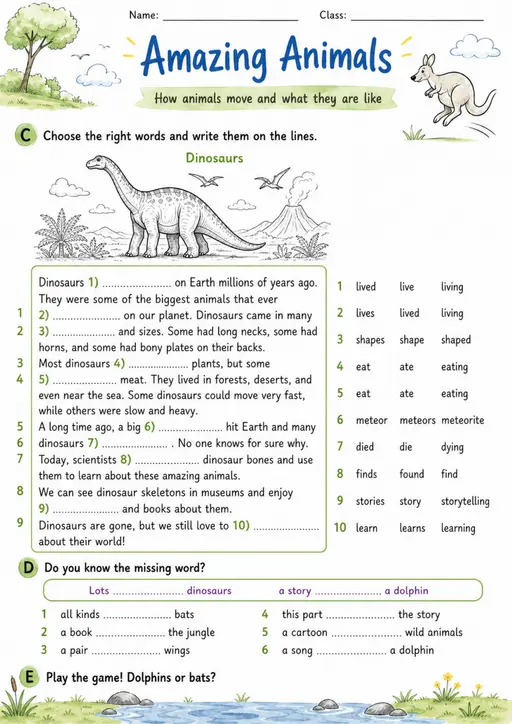Cambridge Flyers - Amazing Animals - Practice 2 | Free Worksheet