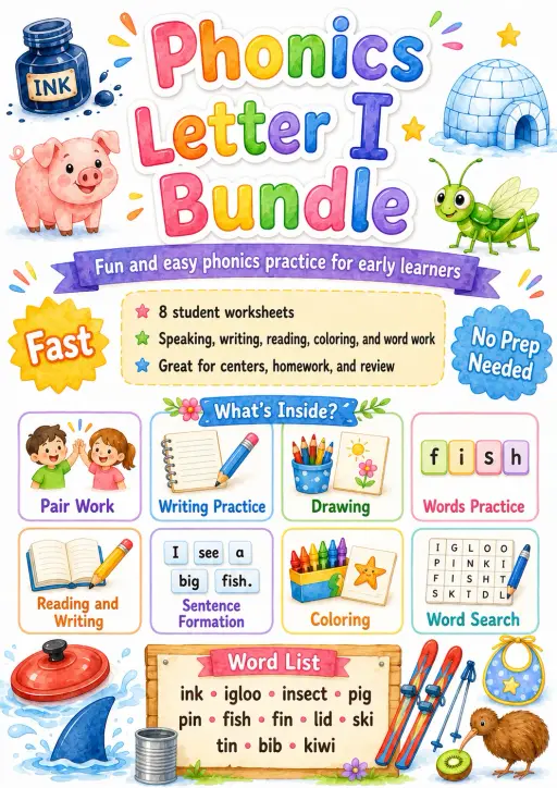 Letter I Phonics Worksheets Pack