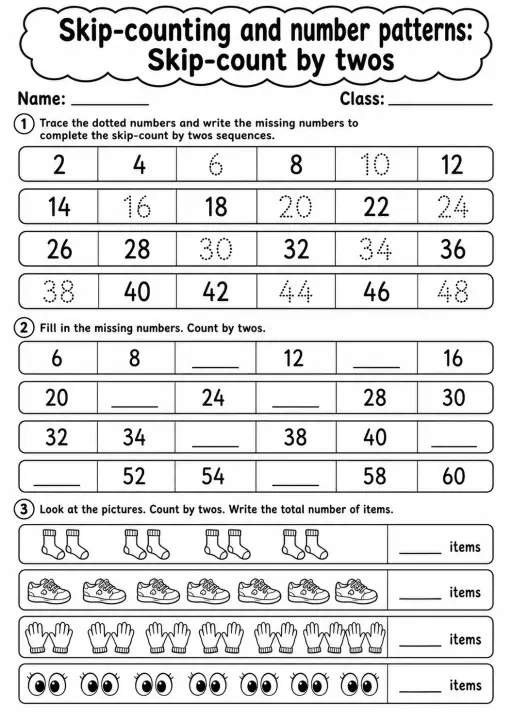 Grade 2 Skip Counting And Number Patterns Math Worksheet Pack