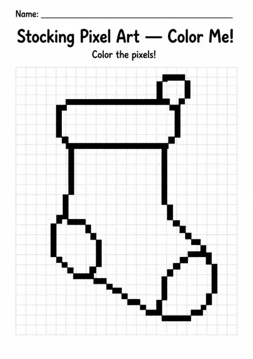 Stocking Pixel Art Coloring Page