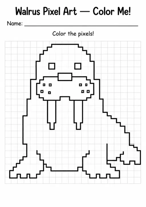 Walrus Pixel Art Coloring Page