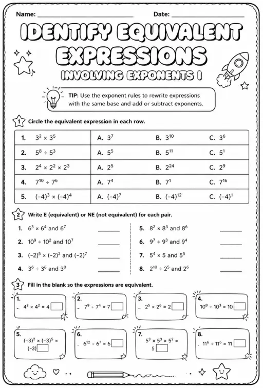 Identify equivalent expressions involving exponents I