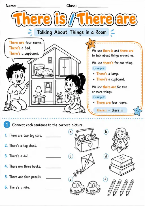 There Is There Are and Is There Pack - 4 Worksheets | Grade 1 Grammar