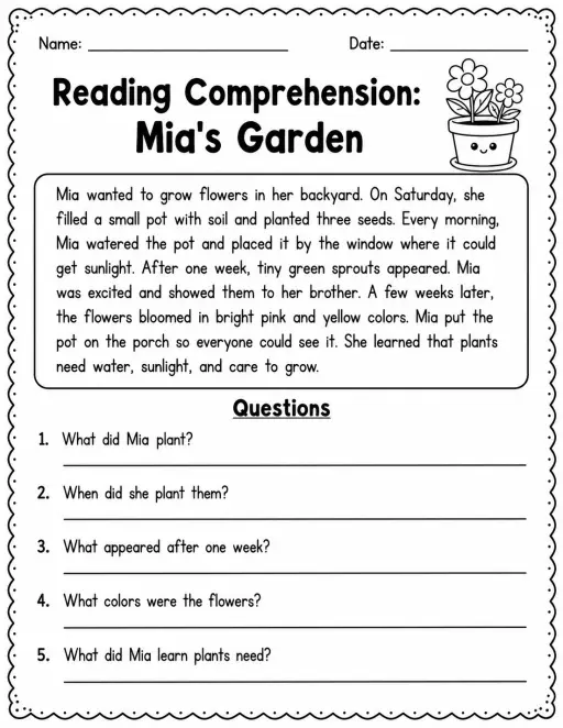Reading Comprehension: Mia's Garden