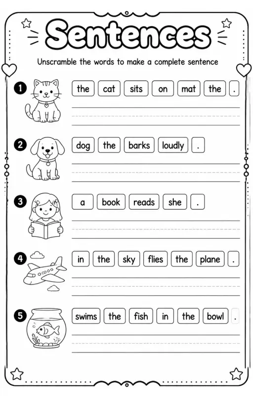 Unscramble the words to make a complete sentence