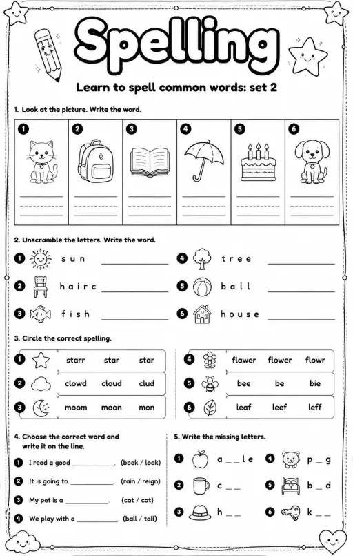 Learn to spell common words: set 2