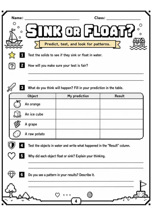 SINK OR FLOAT? - Grade 3 Science Worksheet