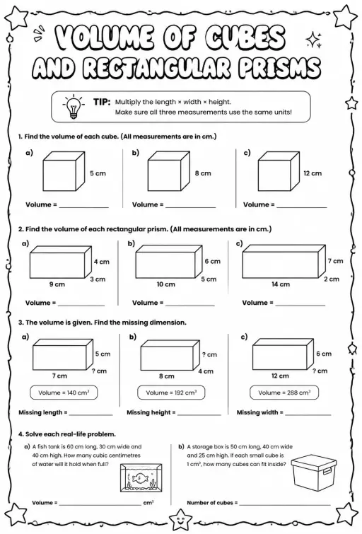 Volume of cubes and rectangular prisms