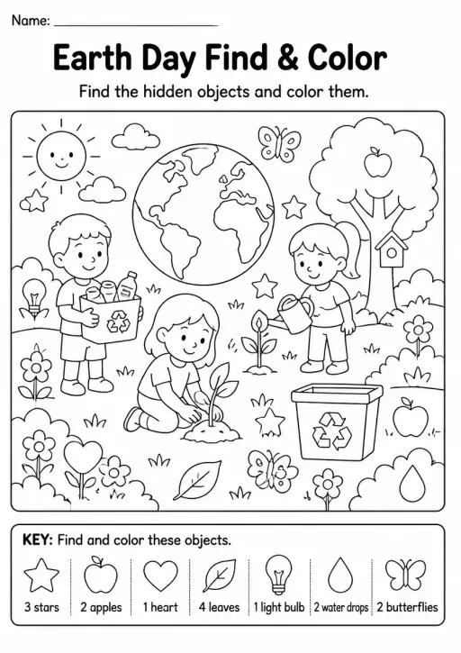 Earth Day Find & Color — Kindergarten