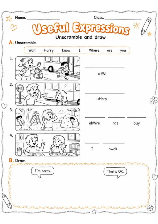 Useful Expressions | Grade 1 Spelling and Vocabulary Worksheet