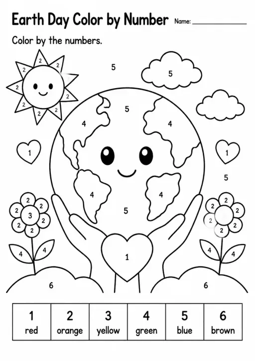 Earth Day Color by Number — Kindergarten