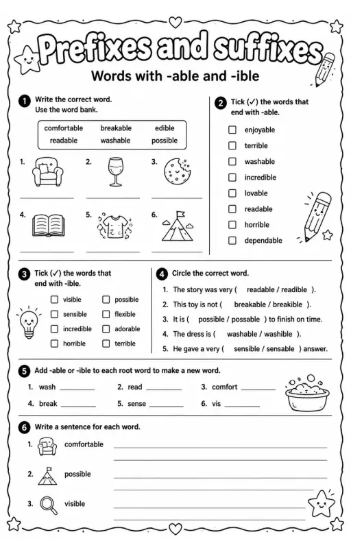 Words with -able and -ible