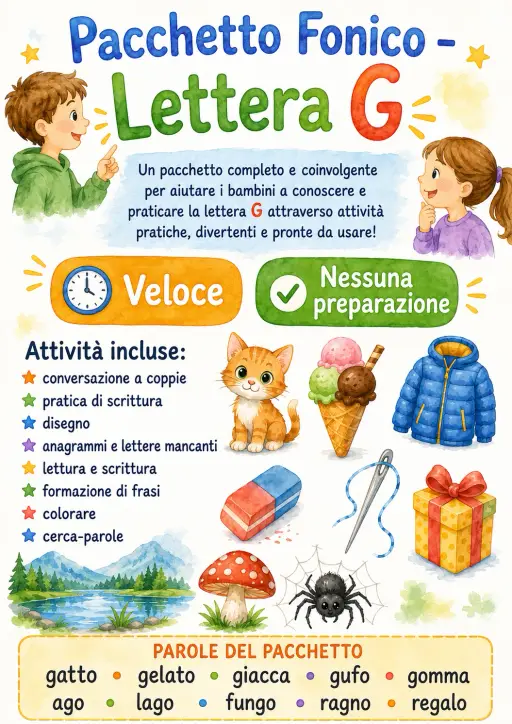 Italian Letter G Phonics Worksheets Pack
