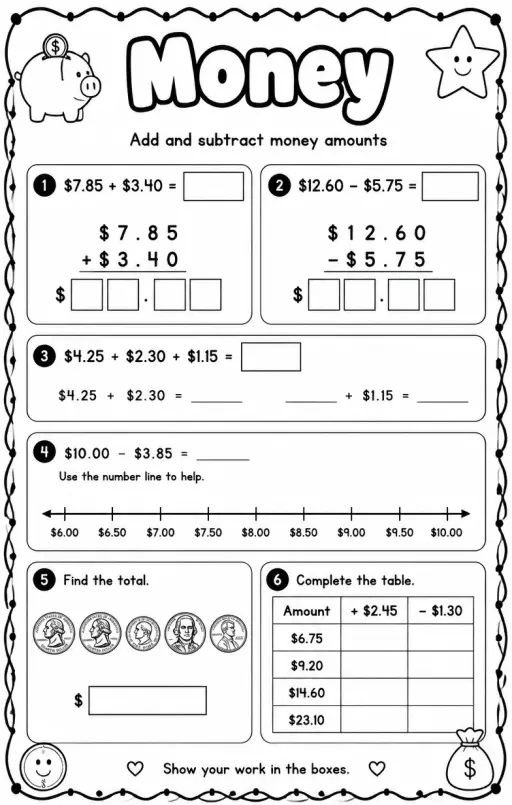 Add and subtract money amounts