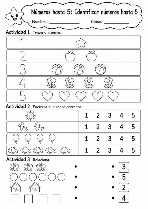 Números hasta 5 - paquete de fichas de matemáticas