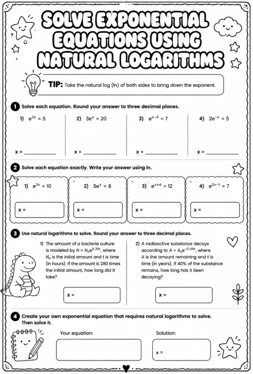 Solve exponential equations using natural logarithms
