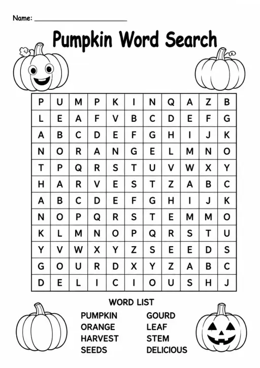 Pumpkin Word Search — Grade 2