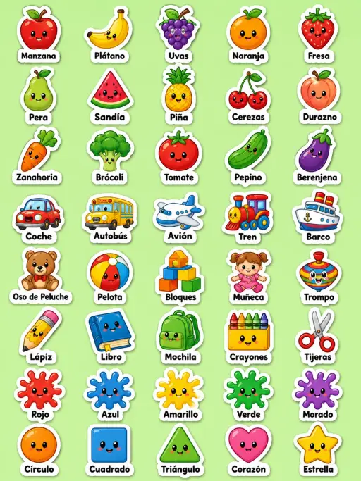 Vocabulario mixto - Hoja de pegatinas imprimibles