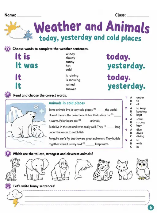Cambridge MOVERS - Weather and Animals | Free Worksheet