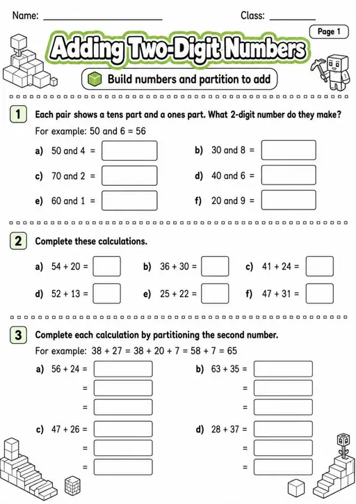 Adding Two-Digit Numbers - Grade 3 Math Worksheet - grade 3 Printable independent practice