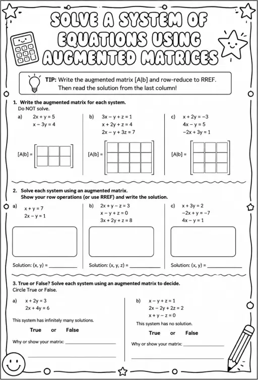 Solve a system of equations using augmented matrices