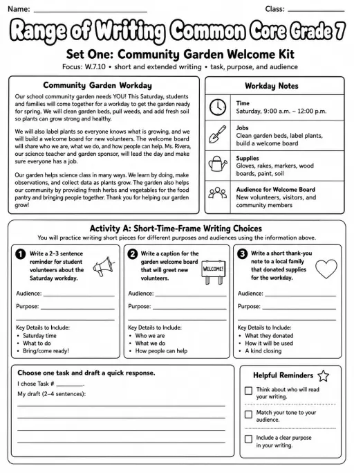 Range of Writing Common Core Grade 7