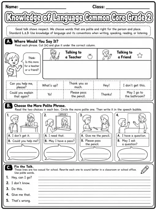 Knowledge of Language Common Core Grade 2